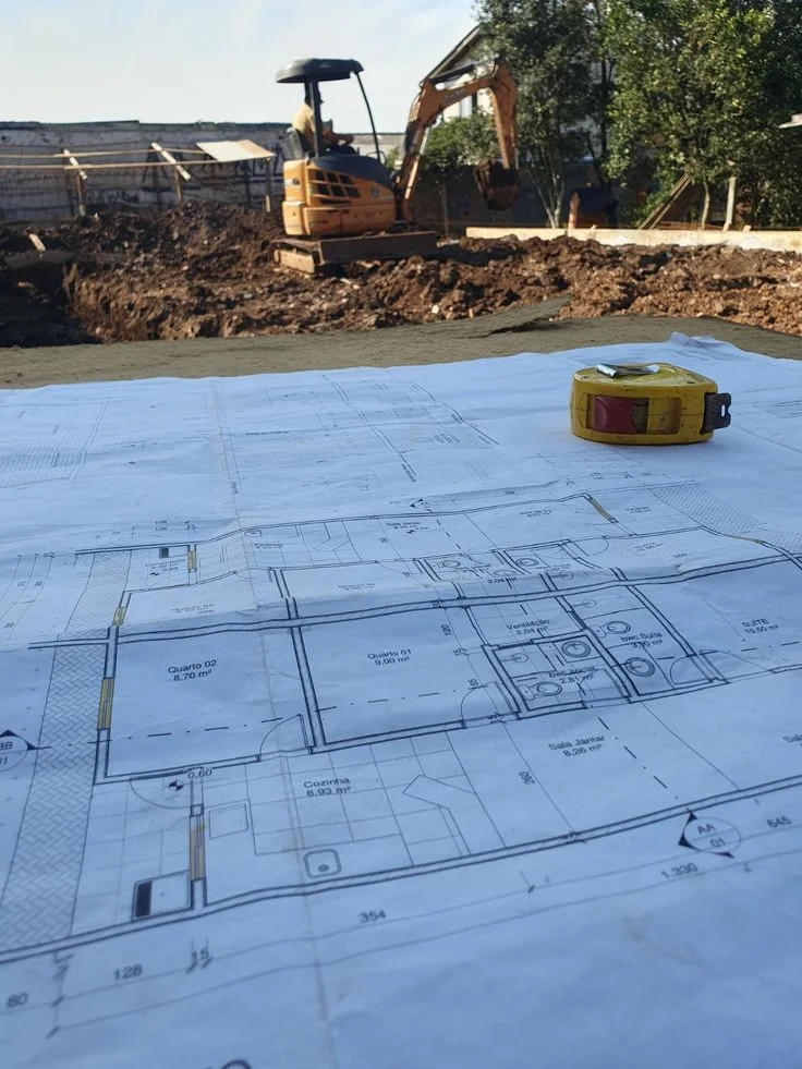 Planeamento de obra com projeto técnico e equipamento em execução
